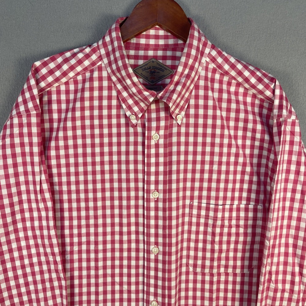 Bills Khakis Shirt Mens XL Pink Gingham Plaid Long Sleeve Button Pocket USA Made